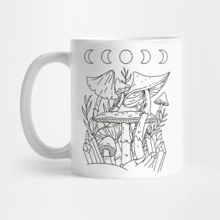 Cottagecore Mushroom Moon Phases Line Art Mug